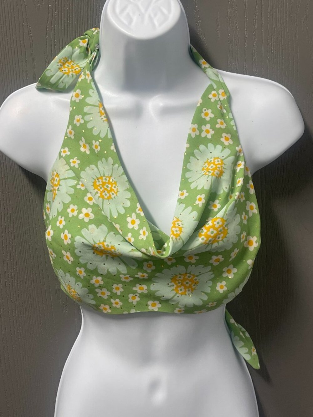 Lulus Retro Romantic Green Floral Print Halter Top XS